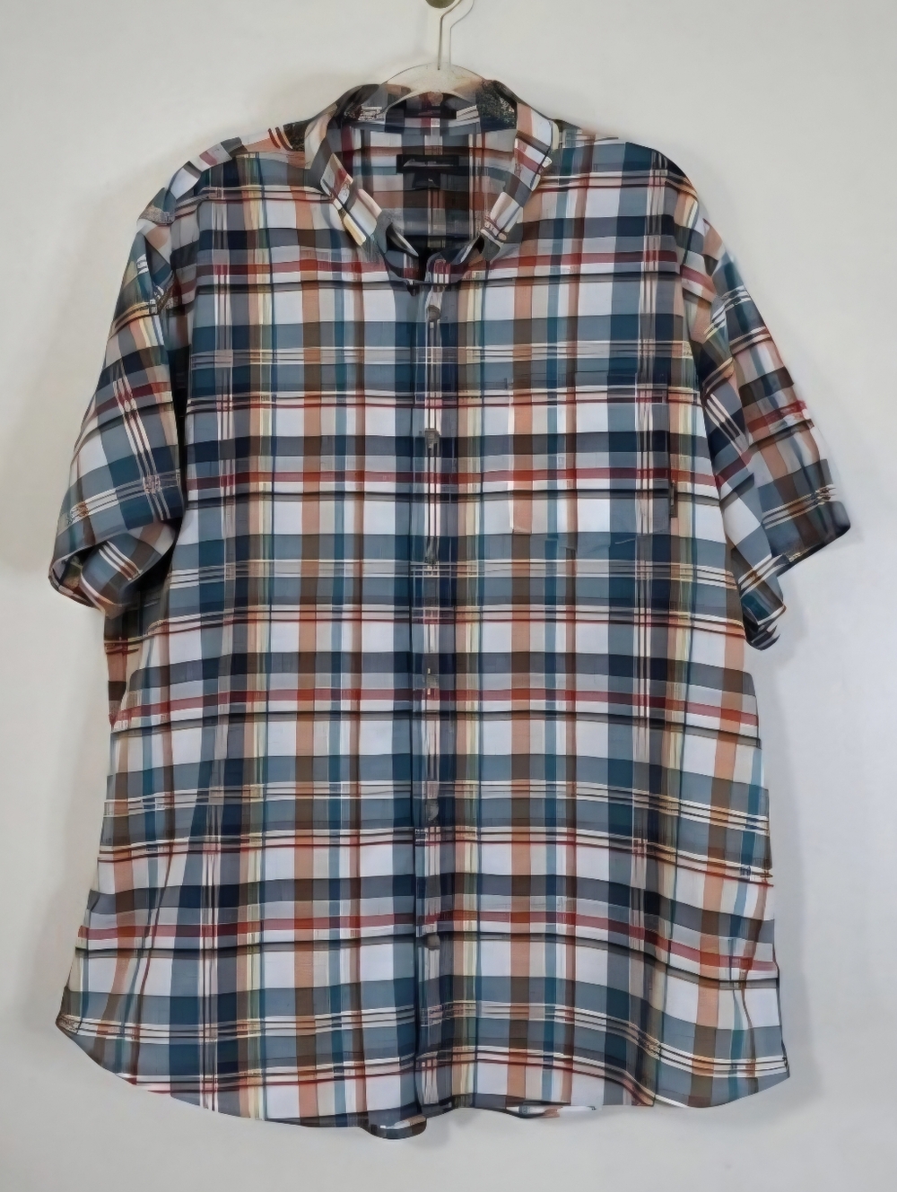 Eddie Bauer Classic Fit Short Sleeve Button Down Plaid Shirt 100% Cotton Sz XL